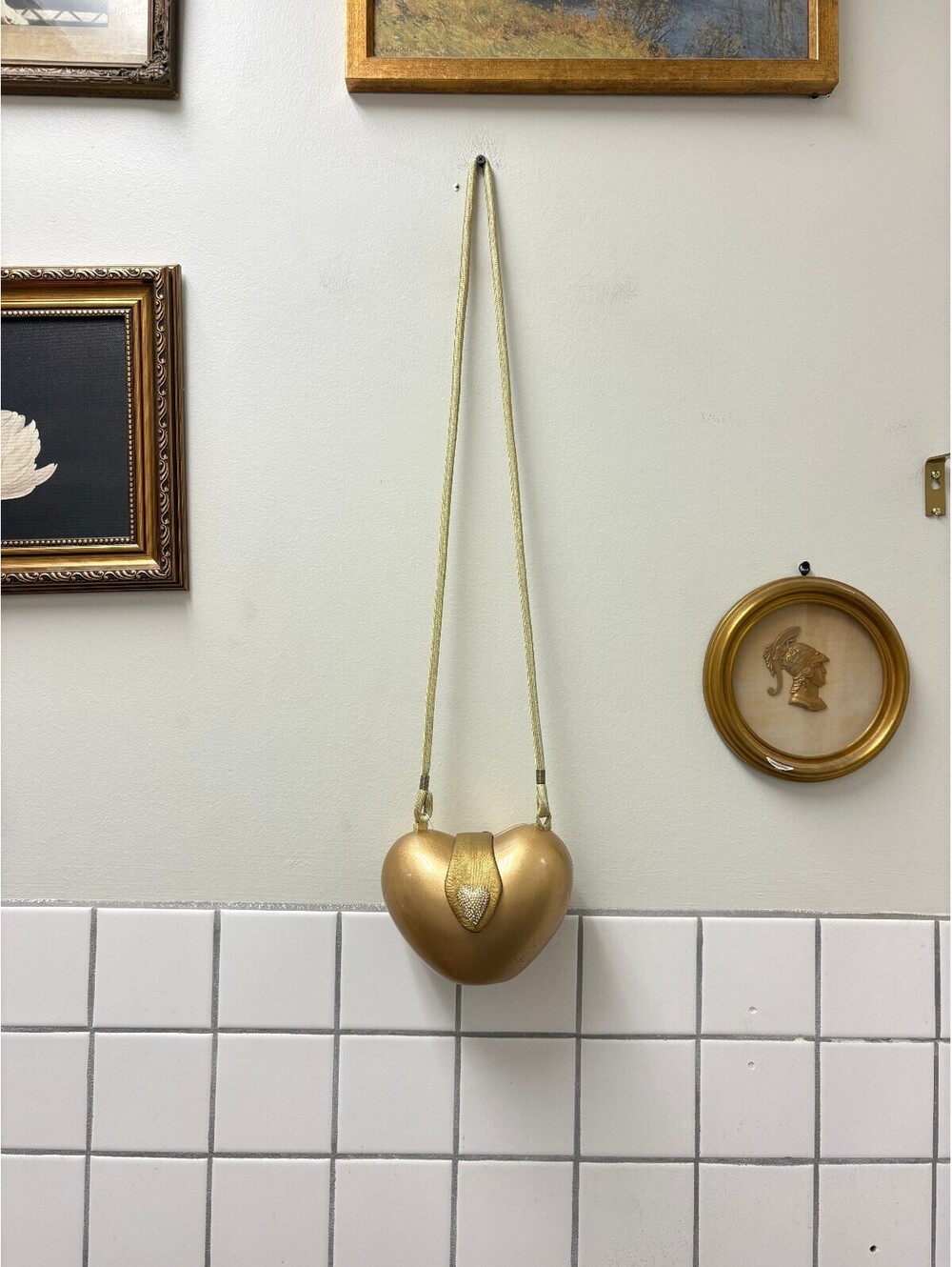 RARE 1990s Timmy Woods Heart  Mini Swarovski Crystal Unique Gold Shoulder Bag